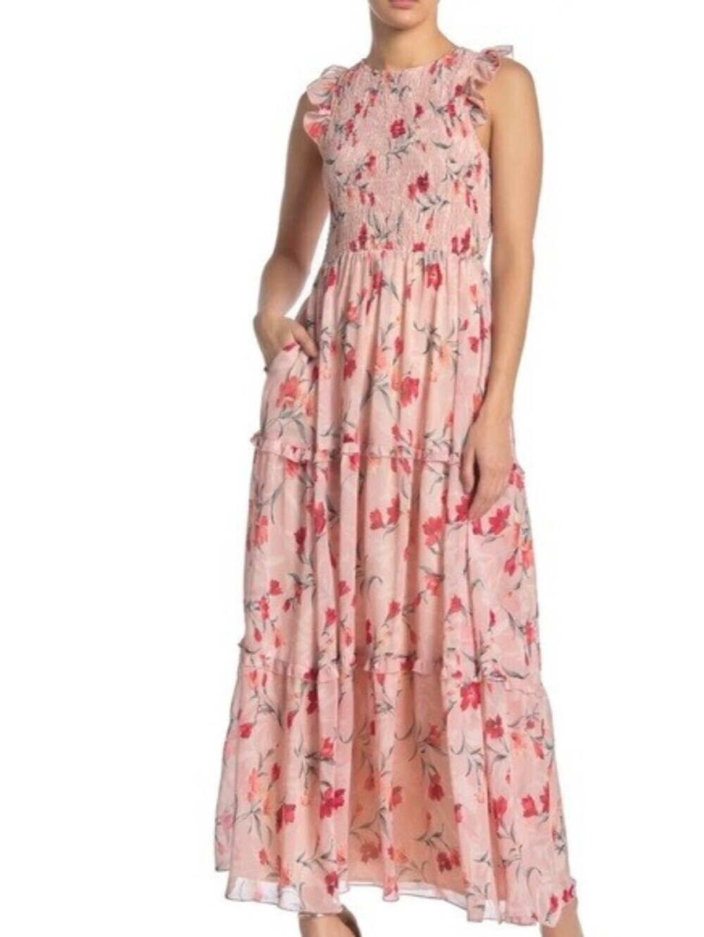 Melloday Tiered Floral Chiffon Sleeveless Maxi Dress Size XL NWT